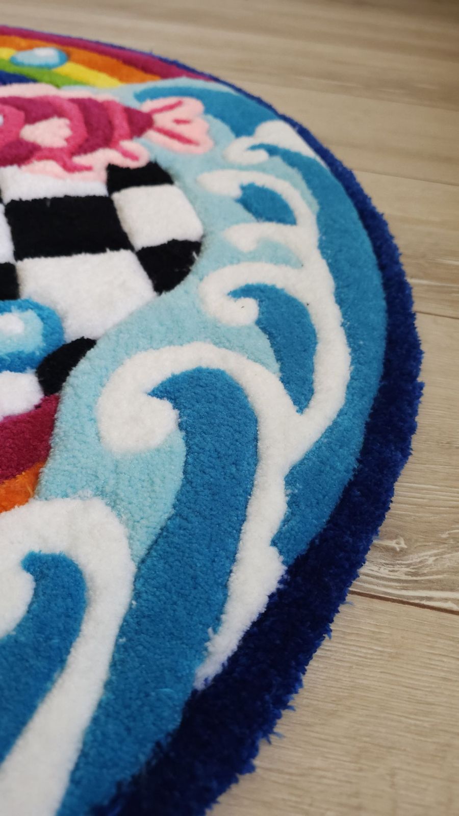 Rainbow Fish Tufted Rug – Handmade Checkerboard Ocean Rug - 6