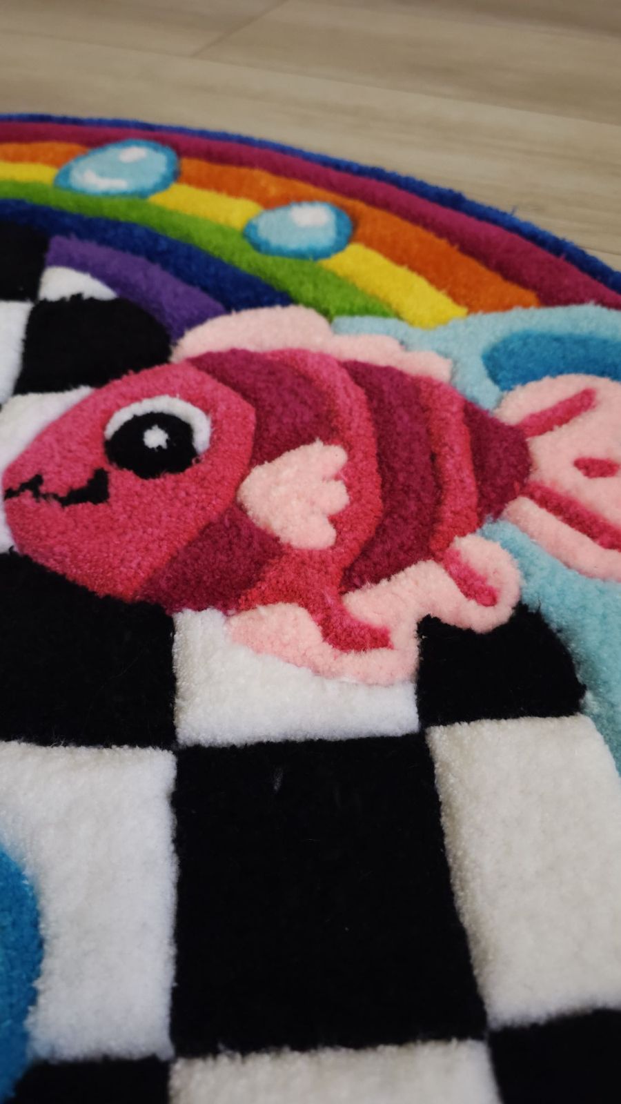 Rainbow Fish Tufted Rug – Handmade Checkerboard Ocean Rug - 4