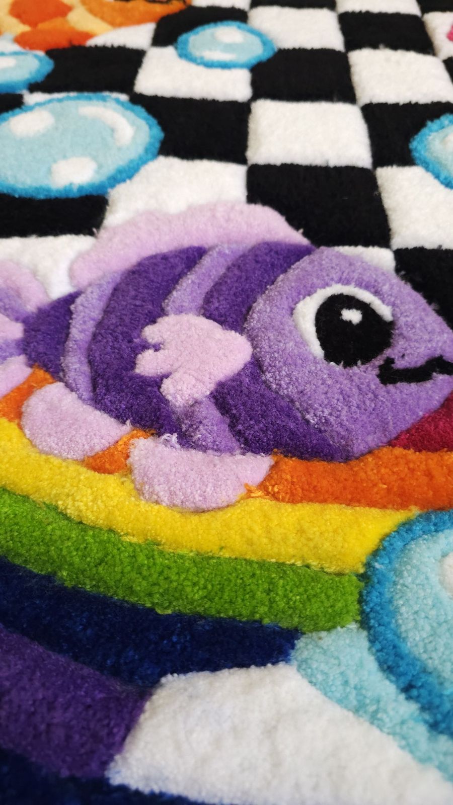 Rainbow Fish Tufted Rug – Handmade Checkerboard Ocean Rug - 3