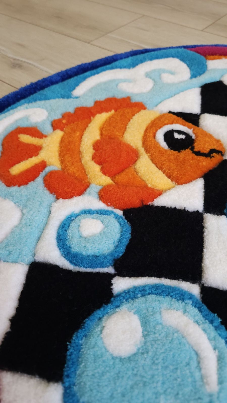 Rainbow Fish Tufted Rug – Handmade Checkerboard Ocean Rug - 5