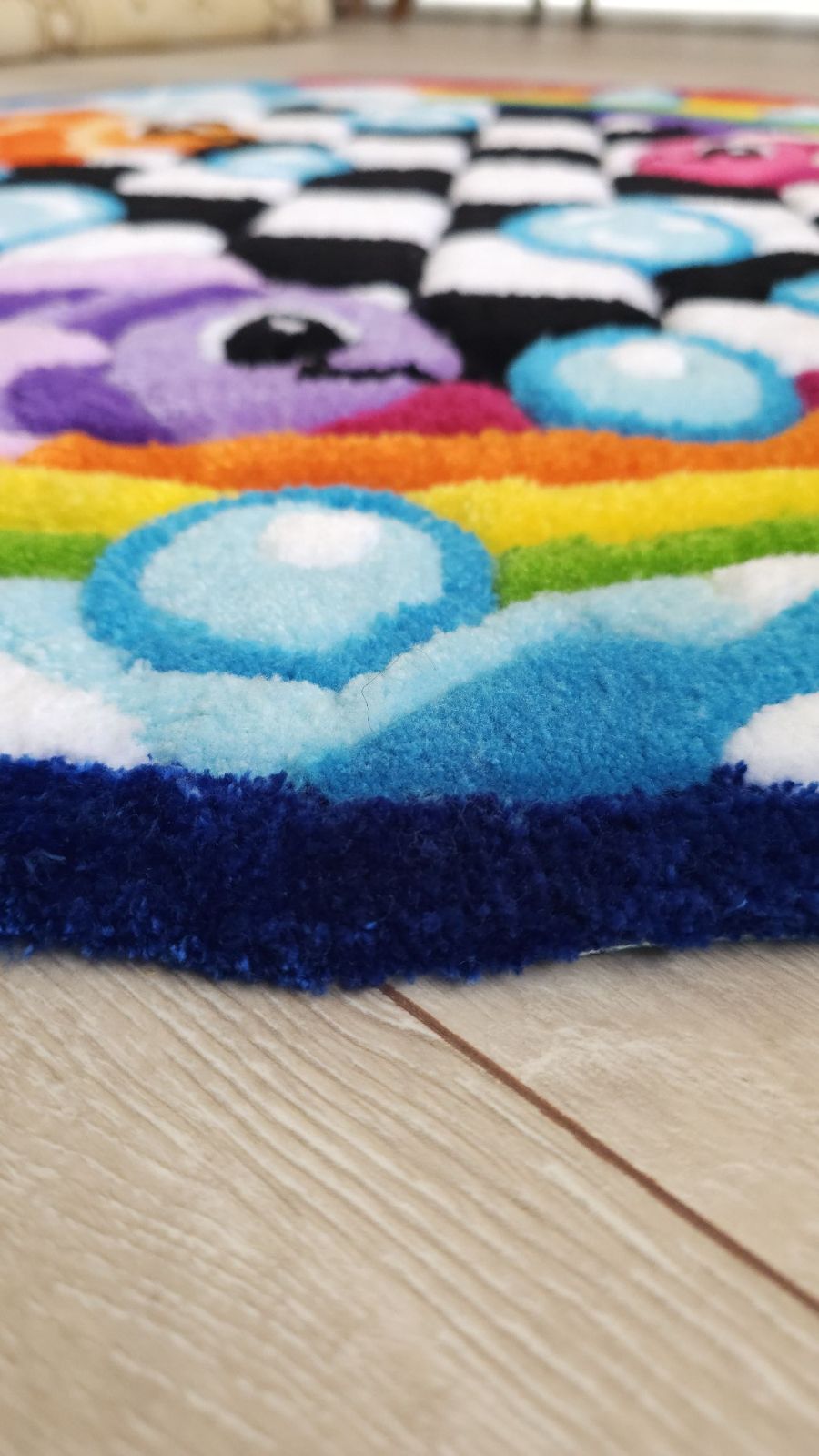 Rainbow Fish Tufted Rug – Handmade Checkerboard Ocean Rug - 7